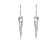 .90CT DIAMOND 14K WHITE GOLD 3D ROUND & BAGUETTE TRIANGULAR FUN HANGING EARRINGS