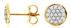 ESTATE .25CT DIAMOND 14KT YELLOW GOLD 3D CLUSTER BEZEL FLOWER STUD EARRINGS