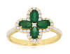 1.28CT DIAMOND & AAA EMERALD 14KT YELLOW GOLD 3D OVAL & ROUND FLOWER LOVE RING