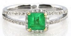 .90CT DIAMOND & AAA EMRERALD 18KT 2 TONE GOLD SQUARE SPLIT SHANK ENGAGEMENT RING