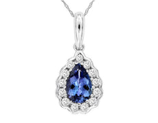 .56CT DIAMOND & AAA TANZANITE 14K WHITE GOLD PEAR SHAPE & ROUND FLOATING PENDANT