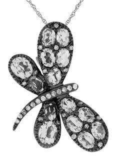 3.55CT DIAMOND & AAA WHITE SAPPHIRE 14KT WHITE GOLD BUTTERFLY FLOATING PENDANT