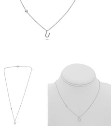 .09CT DIAMOND 14KT WHITE GOLD ROUND INITIAL U SOLITAIRE BY THE YARD FUN NECKLACE