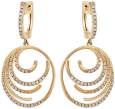 .55CT DIAMOND 14KT YELLOW GOLD MULTI ROW DOUBLE SWIRL OVAL FUN HANGING EARRINGS