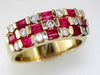 1.58CT DIAMOND & AAA RUBY 14KT YELLOW GOLD BAGUETTE ROUND 3 ROW CHANNEL FUN RING