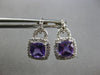 2.02CT DIAMOND & AAA AMETHYST 14KT WHITE GOLD CUSHION & ROUND HANGING EARRINGS