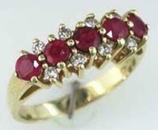 1.20CT DIAMOND & AAA RUBY 14KT YELLOW GOLD 3D CLASSIC 5 STONE ANNIVERSARY RING