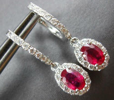 1.76CT DIAMOND & AAA RUBY 14KT WHITE GOLD OVAL & ROUND FLOWER HANGING EARRINGS