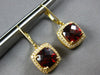 LARGE 5.61CT DIAMOND & AAA GARNET 14KT YELLOW GOLD 3D LEVERBACK HANGING EARRINGS