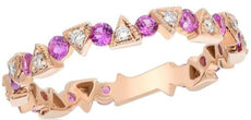 .76CT DIAMOND & AAA PINK SAPPHIRE 14KT ROSE GOLD 3D ROUND & TRIANGULAR FUN RING