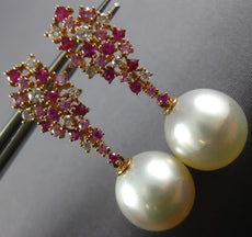 1.4CT DIAMOND AAA PINK SAPPPHIRE & RUBY & SOUTH SEA PEARL 18K ROSE GOLD EARRINGS