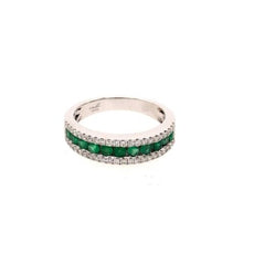 .83CT DIAMOND & AAA EMERALD 18KT WHITE GOLD 3D CLASSIC 3 ROW ANNIVERSARY RING