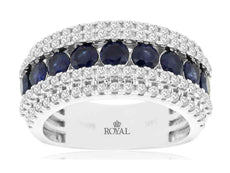 2.02CT DIAMOND & AAA SAPPHIRE 14KT WHITE GOLD CLASSIC MULTI ROW ANNIVERSARY RING