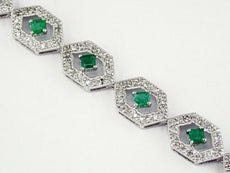 2.45CT DIAMOND & AAA EMERALD 14KT WHITE GOLD PRINCESS & ROUND HEXAGON BRACELET