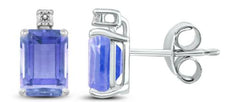 .84CT DIAMOND & AAA TANZANITE 14KT WHITE GOLD EMERALD CUT & ROUND STUD EARRINGS