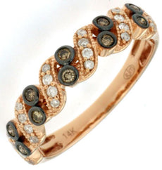 .28CT WHITE & MOCHA DIAMOND 14KT ROSE & BLACK GOLD 3D 3 ROW CRISS CROSS FUN RING