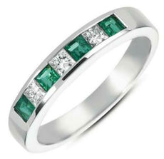.68CT DIAMOND & AAA EMERALD 14KT WHITE GOLD 3D CLASSIC PRINCESS CHANNEL FUN RING