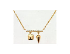 ESTATE .05CT DIAMOND 14KT YELLOW GOLD 3D SQUARE TRIANGULAR CHARM BAR NECKLACE