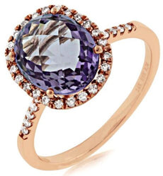 3.21CT DIAMOND & AAA AMETHYST 14KT ROSE GOLD OVAL & ROUND CLASSIC HALO FUN RING