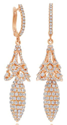 LARGE 3.97CT DIAMOND 18KT ROSE GOLD 3D MARQUISE SHAPE CROWN FUN HANGING EARRINGS