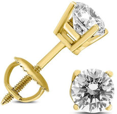 .71CT DIAMOND 14KT YELLOW GOLD 3D ROUND CLASSIC SOLITAIRE 4 PRONG STUD EARRINGS