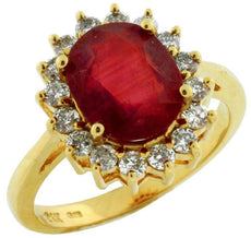 4.30CT DIAMOND & AAA RUBY 14KT YELLOW GOLD CLASSIC OVAL & ROUND FLOWER FUN RING
