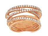 ESTATE WIDE .93CT DIAMOND 14KT ROSE GOLD CLASSIC MULTI ROW CRISS CROSS FUN RING