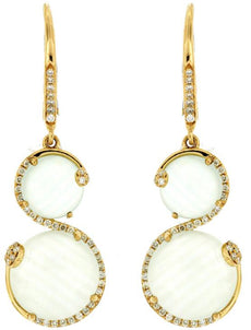 .29CT DIAMOND & AAAA WHITE QUARTZ 14KT YELLOW GOLD DOUBLE SWIRL HANGING EARRINGS