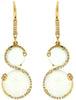 .29CT DIAMOND & AAAA WHITE QUARTZ 14KT YELLOW GOLD DOUBLE SWIRL HANGING EARRINGS