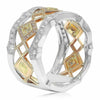 WIDE .71CT WHITE FANCY YELLOW & PINK DIAMOND 18KT TRI COLOR GOLD 3D WEDDING RING