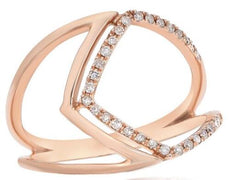 ESTATE .17CT DIAMOND 14K ROSE GOLD 3D CLASSIC ROUND DOUBLE V SHAPE FUN LOVE RING