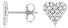 .38CT DIAMOND 14KT WHITE GOLD CLASSIC ROUND PAVE HEART SHAPE LOVE STUD EARRINGS