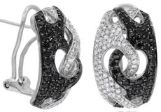 1.65CT WHITE & BLACK DIAMOND 14KT WHITE GOLD 3D LOVE KNOT MULTI ROW FUN EARRINGS