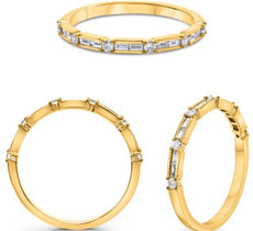 .25CT DIAMOND 14KT YELLOW GOLD ROUND & BAGUETTE CHANNEL & PRONG ANNIVERSARY RING