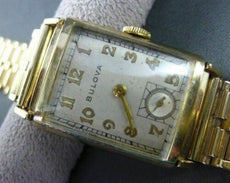 ANTIQUE 14KT YELLOW GOLD BULOVA RECTANGULAR WHITE FACE MEN'S WATCH 7.5" #1160