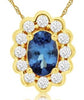 .66CT DIAMOND & AAA TANZANITE 14KT YELLOW GOLD 3D OVAL SEMI BEZEL FLOWER PENDANT
