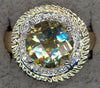 LARGE 3.99CT DIAMOND & AAA LEMON QUARTZ 14KT 2 TONE GOLD 3D ROUND HALO FUN RING