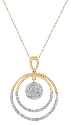 .21CT DIAMOND 14K 2 TONE GOLD 3D ROUND PAVE DOUBLE CIRCULAR FUN FLOATING PENDANT