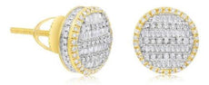 .75CT DIAMOND 14KT YELLOW GOLD 3D ROUND & BAGUETTE CIRCULAR SCREWBACK EARRINGS