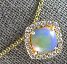 1.05CT DIAMOND & AAA AUSTRALIAN OPAL 14KT YELLOW GOLD 3D CUSHION & ROUND PENDANT