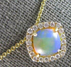 1.05CT DIAMOND & AAA AUSTRALIAN OPAL 14KT YELLOW GOLD 3D CUSHION & ROUND PENDANT