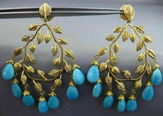 ESTATE EXTRA LARGE 1.25CT DIAMOND & TURQUOISE 18KT YELLOW GOLD HANGING EARRINGS