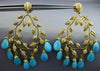 ESTATE EXTRA LARGE 1.25CT DIAMOND & TURQUOISE 18KT YELLOW GOLD HANGING EARRINGS