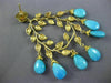 ESTATE EXTRA LARGE 1.25CT DIAMOND & TURQUOISE 18KT YELLOW GOLD HANGING EARRINGS