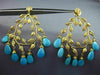 ESTATE EXTRA LARGE 1.25CT DIAMOND & TURQUOISE 18KT YELLOW GOLD HANGING EARRINGS
