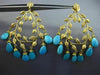 ESTATE EXTRA LARGE 1.25CT DIAMOND & TURQUOISE 18KT YELLOW GOLD HANGING EARRINGS