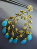 ESTATE EXTRA LARGE 1.25CT DIAMOND & TURQUOISE 18KT YELLOW GOLD HANGING EARRINGS
