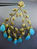 ESTATE EXTRA LARGE 1.25CT DIAMOND & TURQUOISE 18KT YELLOW GOLD HANGING EARRINGS