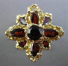 ANTIQUE EXTRA LARGE 6.0CT AAA GARNET 14KT YELLOW GOLD 3D FLOWER RING #25609
