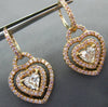 LARGE 2.13CT WHITE & PINK DIAMOND 18K ROSE GOLD HEART SOLITAIRE HANGING EARRINGS